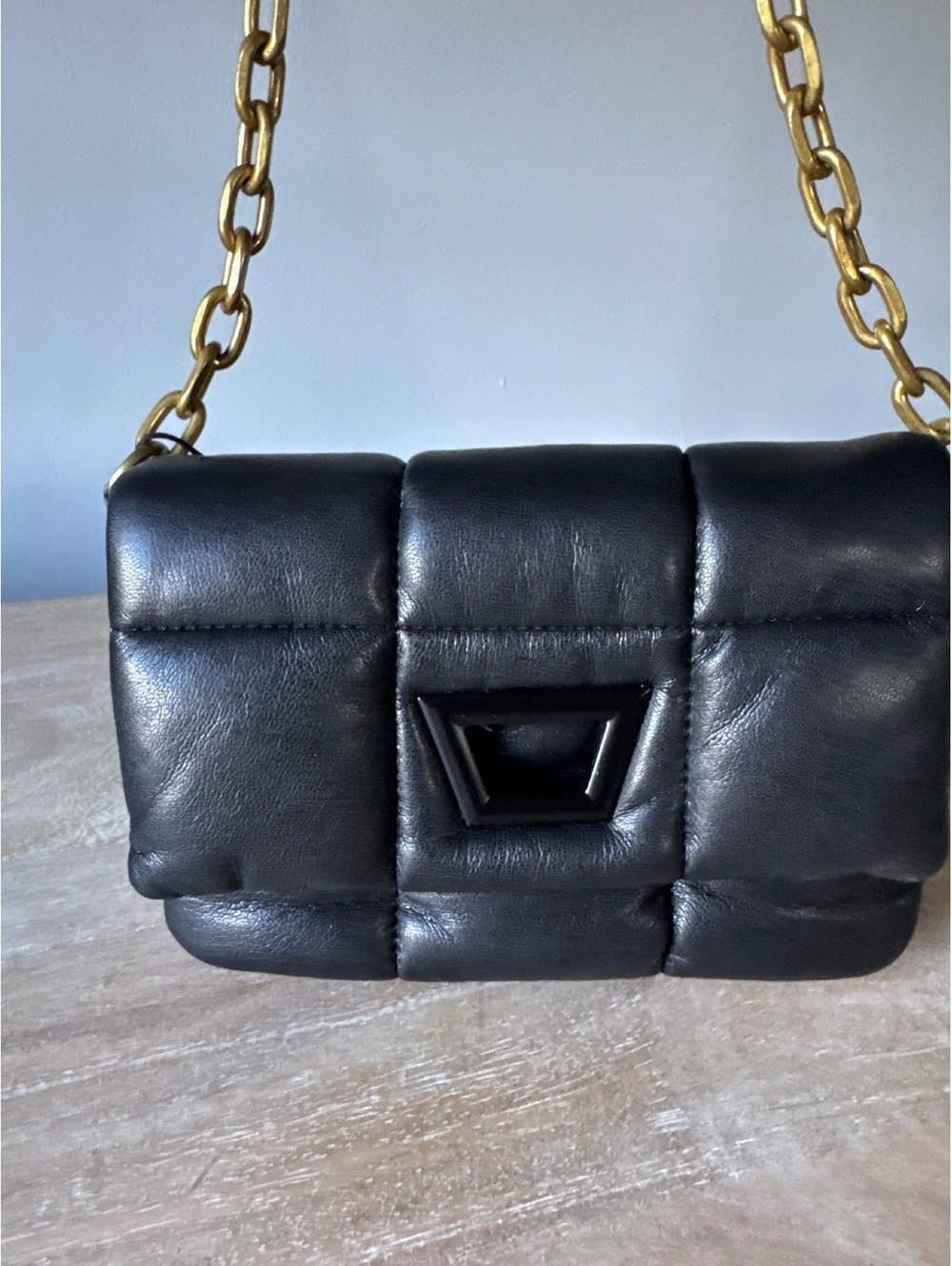 ZARA Black Quilted Padded Crossbody Bag with Gold Chain Strap | Blogger Favorite